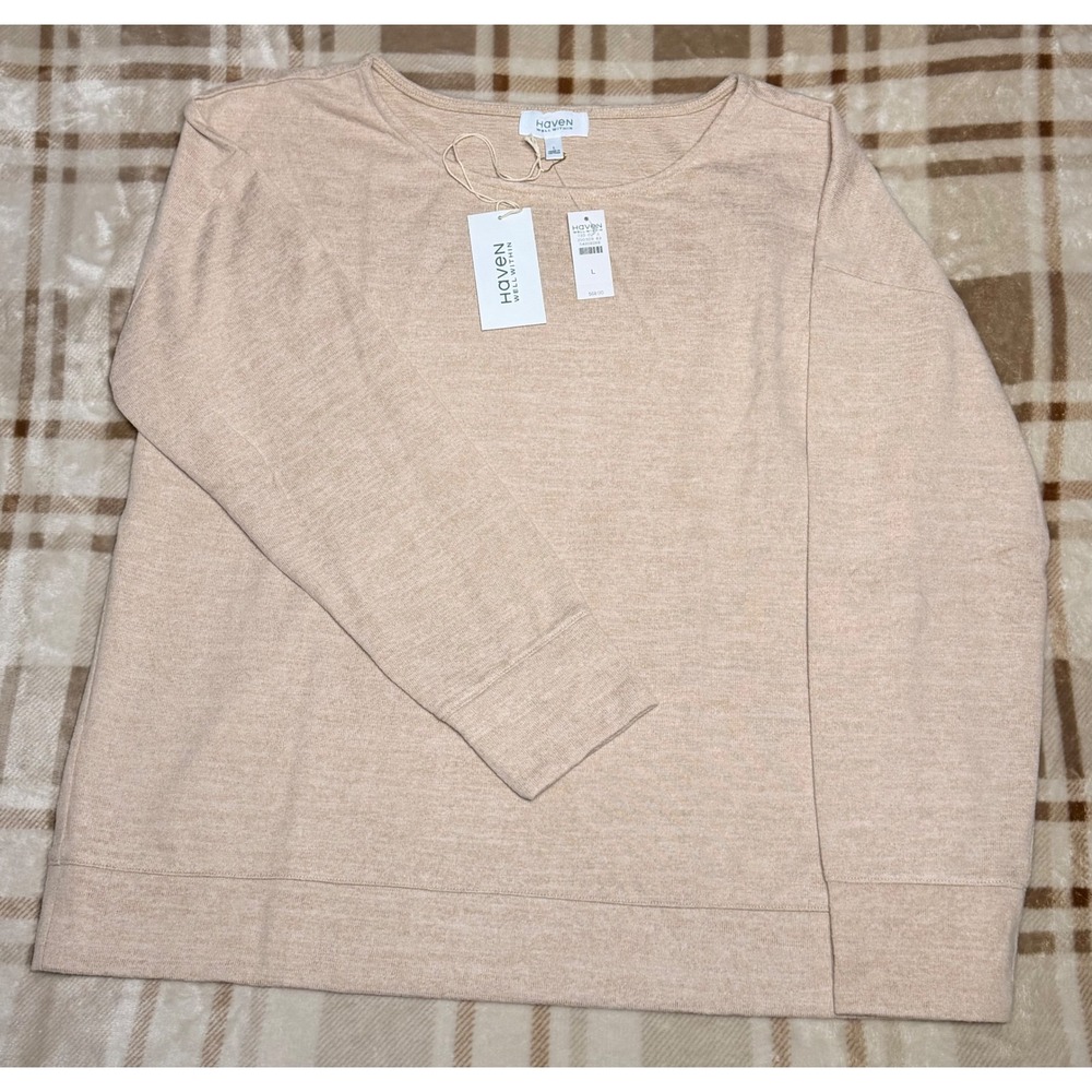 Haven Well Within NWT Marled Knit Boat Neck Top Heathered Oatmeal Pullover L - Picture 6 of 9